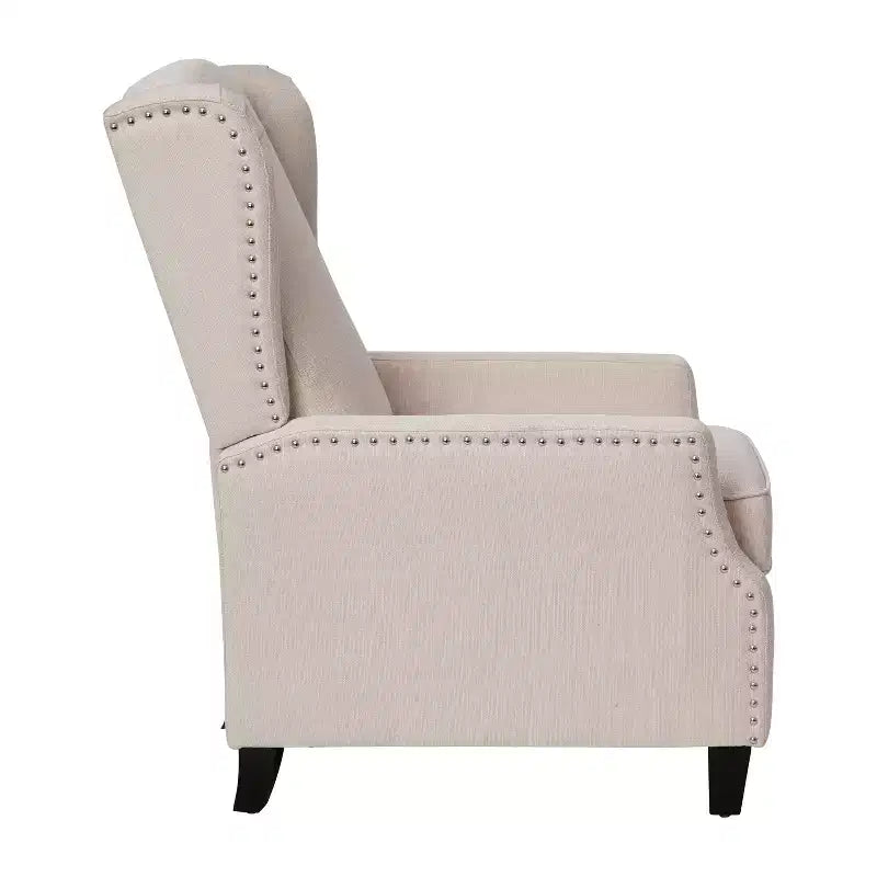 Emma and Oliver Fabric Upholstered Easy Push Back Recliner - Classic Wingback Design with Nailhead Accent Trim and Footrest