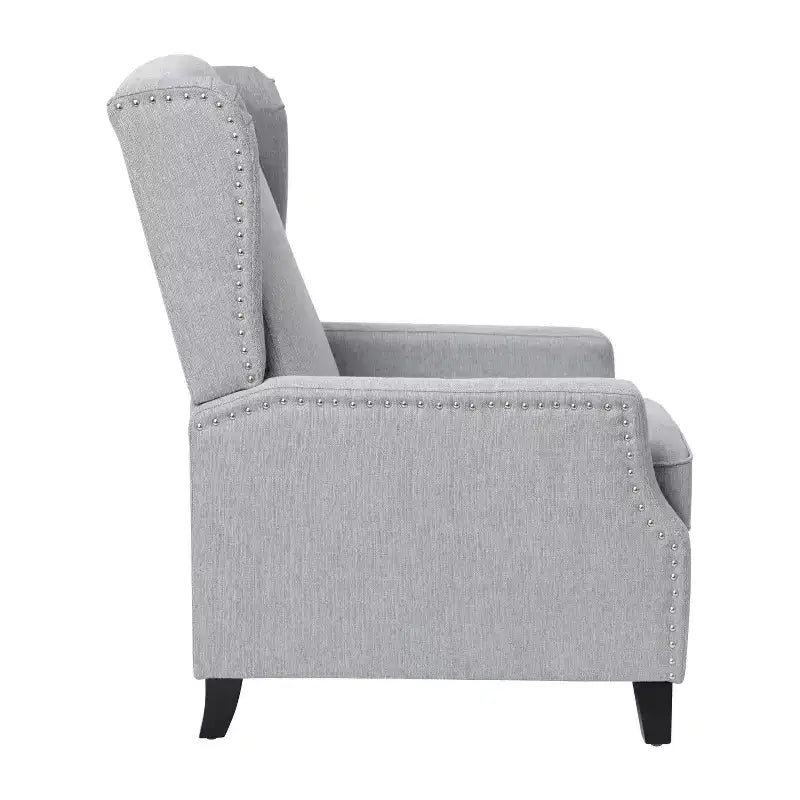 Emma and Oliver Fabric Upholstered Easy Push Back Recliner - Classic Wingback Design with Nailhead Accent Trim and Footrest