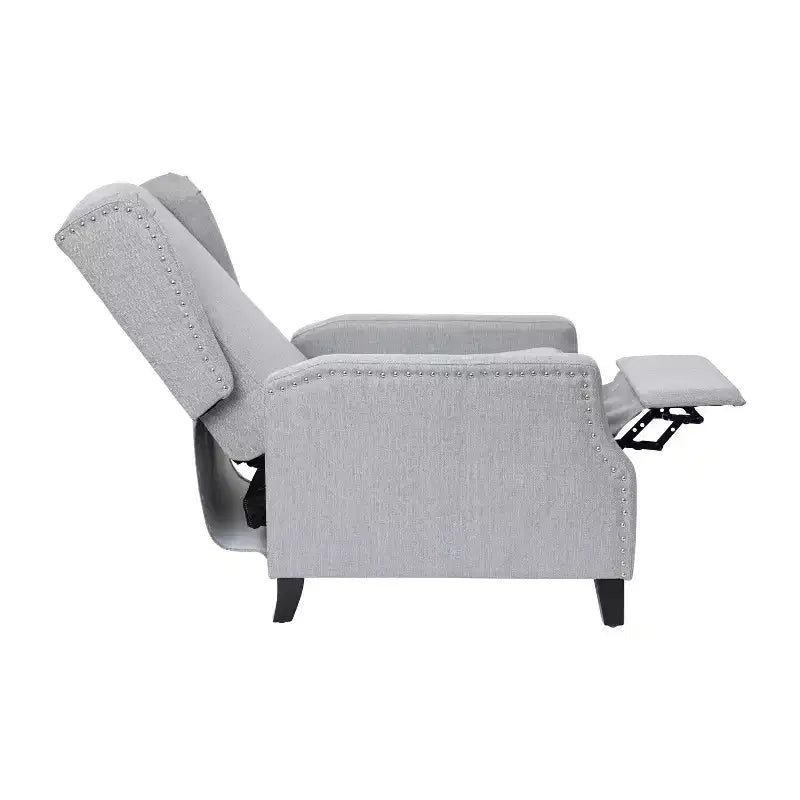 Emma and Oliver Fabric Upholstered Easy Push Back Recliner - Classic Wingback Design with Nailhead Accent Trim and Footrest