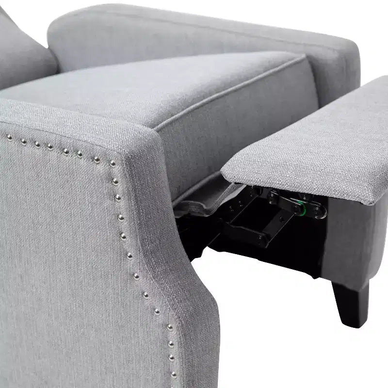Emma and Oliver Fabric Upholstered Easy Push Back Recliner - Classic Wingback Design with Nailhead Accent Trim and Footrest