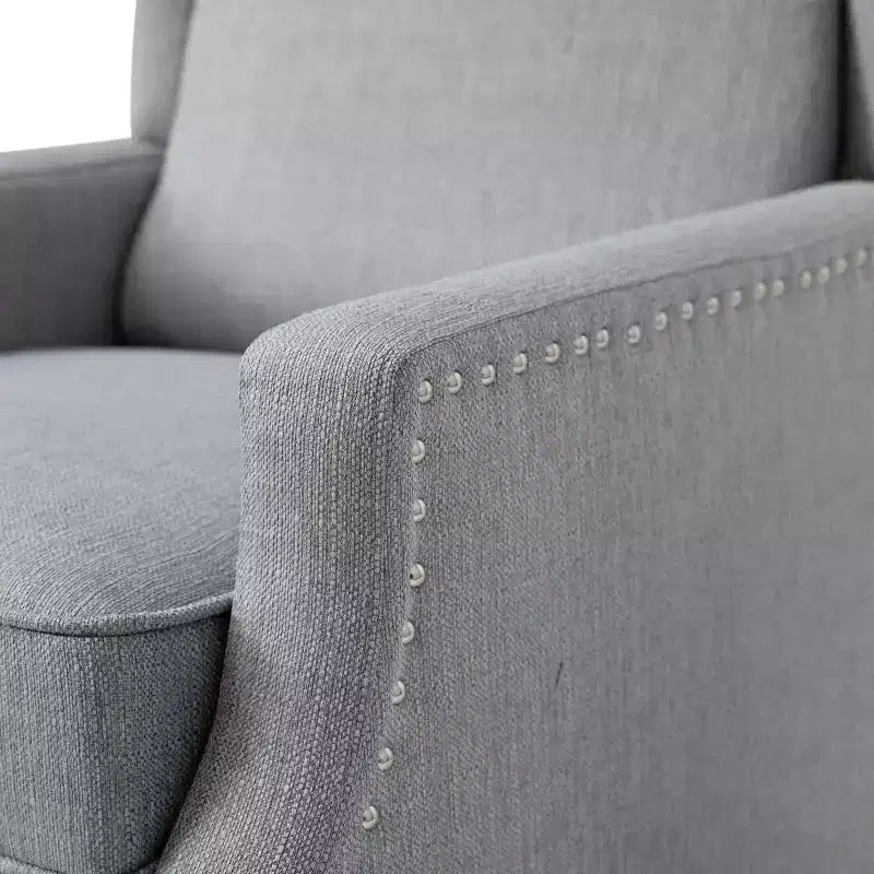 Emma and Oliver Fabric Upholstered Easy Push Back Recliner - Classic Wingback Design with Nailhead Accent Trim and Footrest