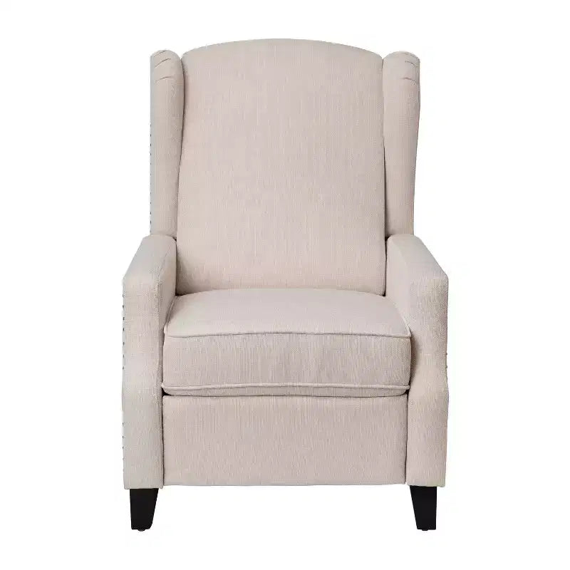 Emma and Oliver Fabric Upholstered Easy Push Back Recliner - Classic Wingback Design with Nailhead Accent Trim and Footrest