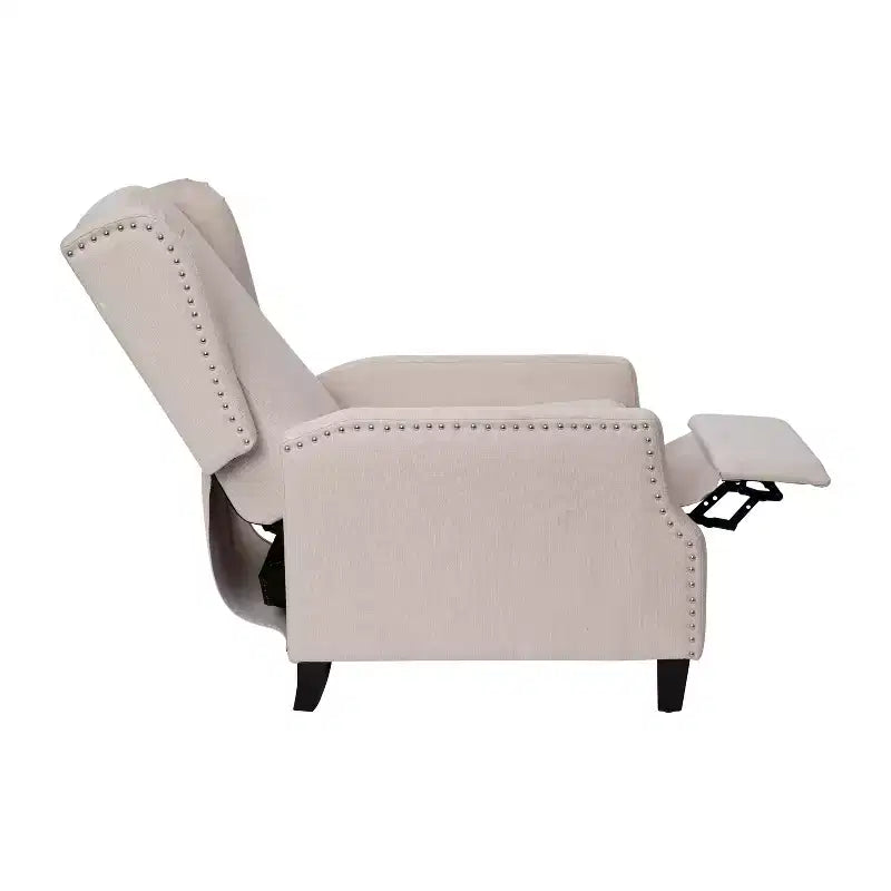 Emma and Oliver Fabric Upholstered Easy Push Back Recliner - Classic Wingback Design with Nailhead Accent Trim and Footrest
