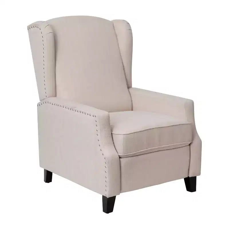 Emma and Oliver Fabric Upholstered Easy Push Back Recliner - Classic Wingback Design with Nailhead Accent Trim and Footrest