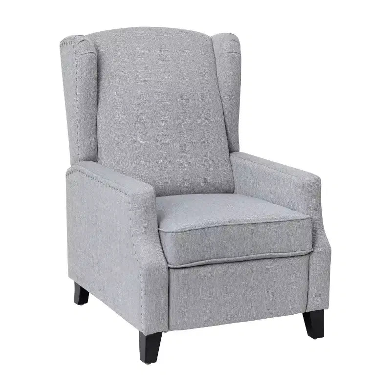 Emma and Oliver Fabric Upholstered Easy Push Back Recliner - Classic Wingback Design with Nailhead Accent Trim and Footrest