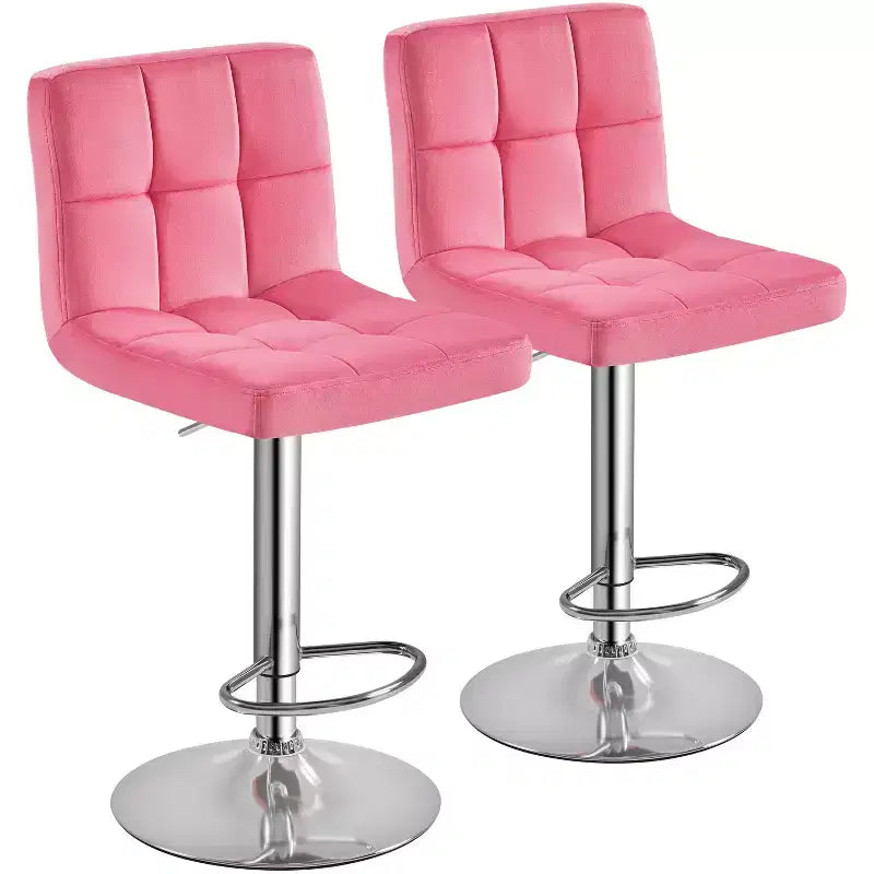 Yaheetech 2pcs Adjustable Modern Velvet Swivel Bar Stool with Backrest And Large Pedestal Base