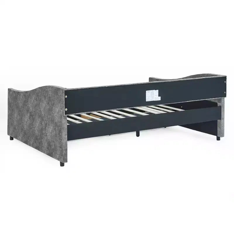 Full Size Upholstered Button Tufted Sofa Bed with Drawers and Waved Shape Arm, Gray - ModernLuxe