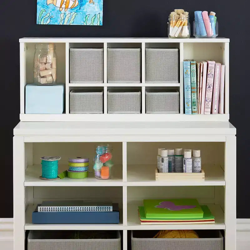 Martha Stewart Crafting Kids' Double Open Storage: Children's Wooden Arts and Crafts Supply Organizer with Fabric Bin Storage