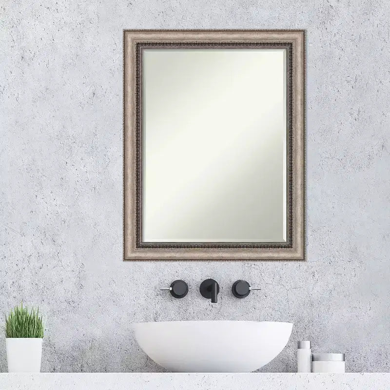 Amanti Art Lyla Ornate Silver Petite Bevel Bathroom Wall Mirror 28.25 x 22.25 in.