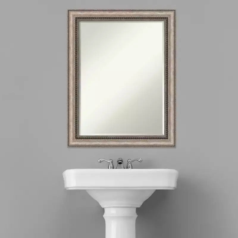 Amanti Art Lyla Ornate Silver Petite Bevel Bathroom Wall Mirror 28.25 x 22.25 in.