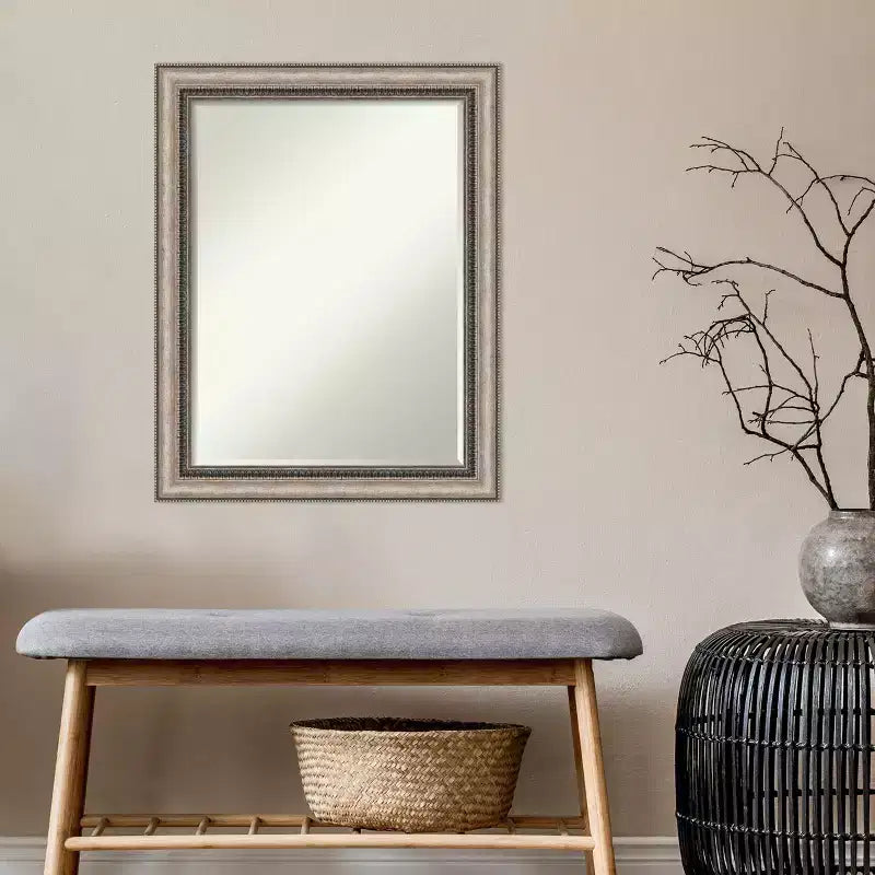 Amanti Art Lyla Ornate Silver Petite Bevel Bathroom Wall Mirror 28.25 x 22.25 in.