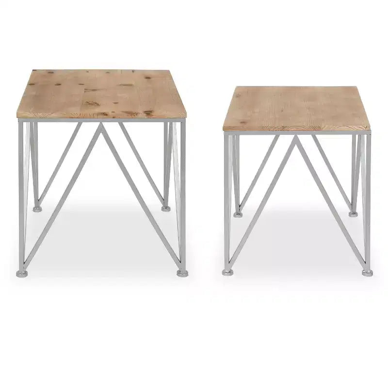 Kate and Laurel Uzma Square Metal Nesting Table, 2 Piece, Silver