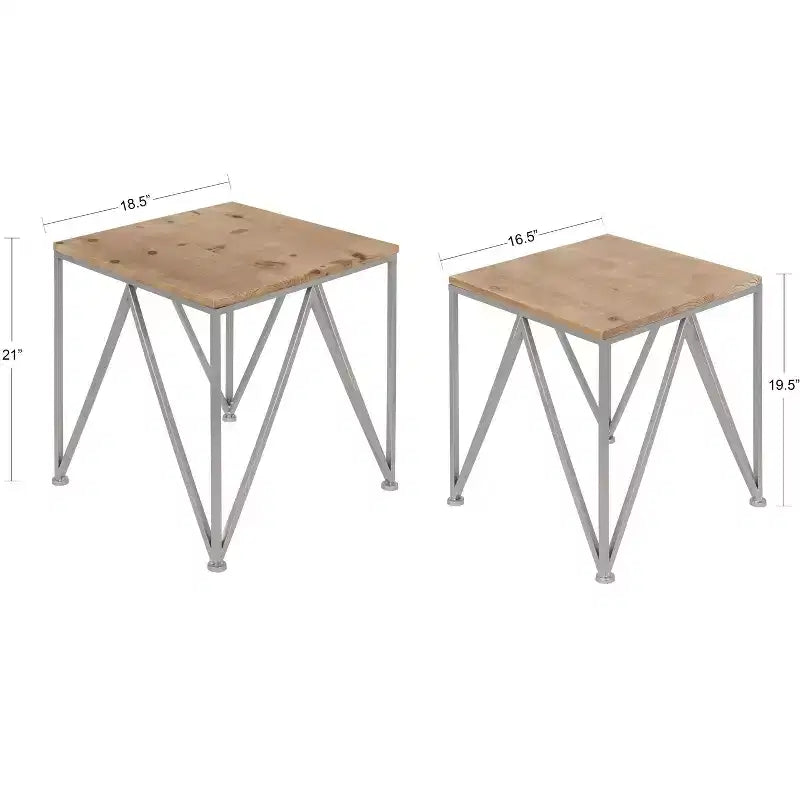 Kate and Laurel Uzma Square Metal Nesting Table, 2 Piece, Silver