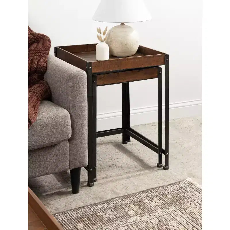 Kate and Laurel Marsh Square Wood Nesting Table, 2 Piece, Rustic Brown