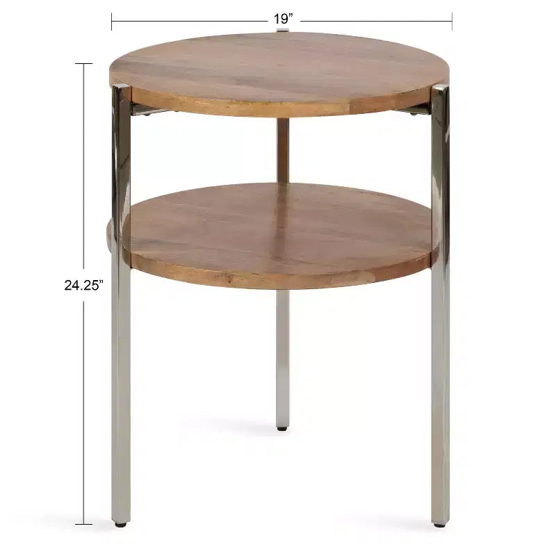 Kate and Laurel Lamaar Round Wood Side Table, 19x19x25, Natural and Silver