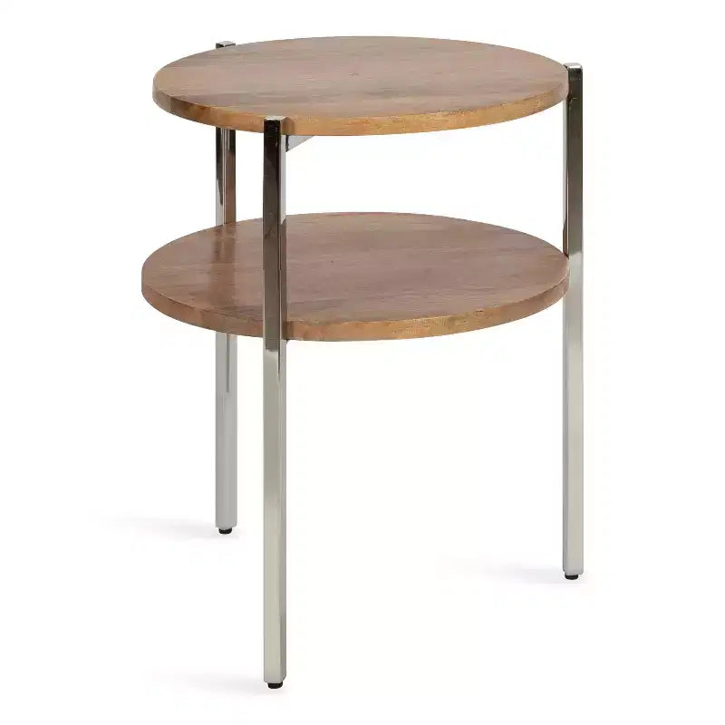 Kate and Laurel Lamaar Round Wood Side Table, 19x19x25, Natural and Silver
