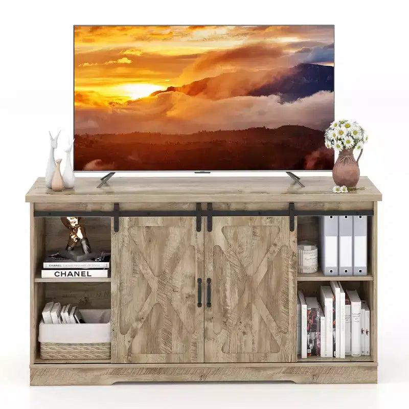 Costway TV Stand Farmhouse Cabinet Sliding Barn Door Adjustable Shelves for TV up to 65''