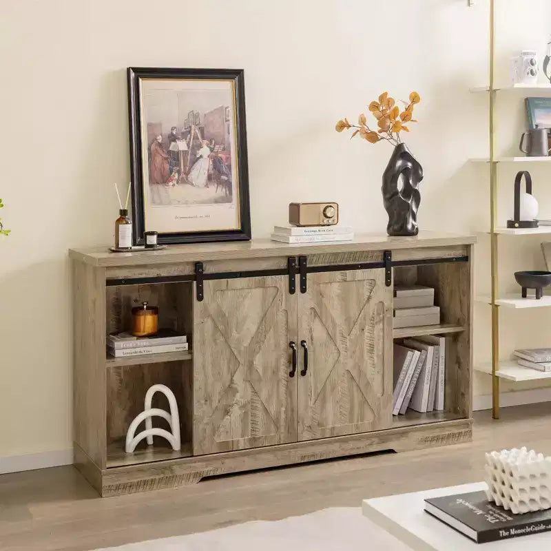 Costway TV Stand Farmhouse Cabinet Sliding Barn Door Adjustable Shelves for TV up to 65''