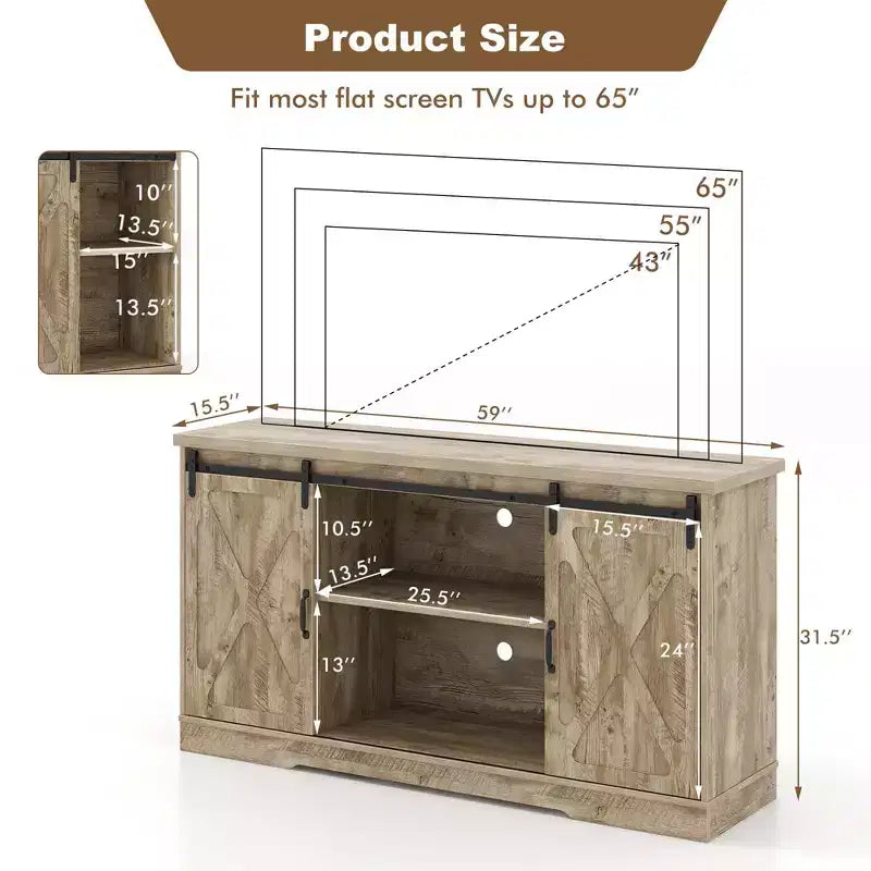 Costway TV Stand Farmhouse Cabinet Sliding Barn Door Adjustable Shelves for TV up to 65''
