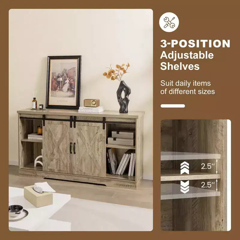 Costway TV Stand Farmhouse Cabinet Sliding Barn Door Adjustable Shelves for TV up to 65''