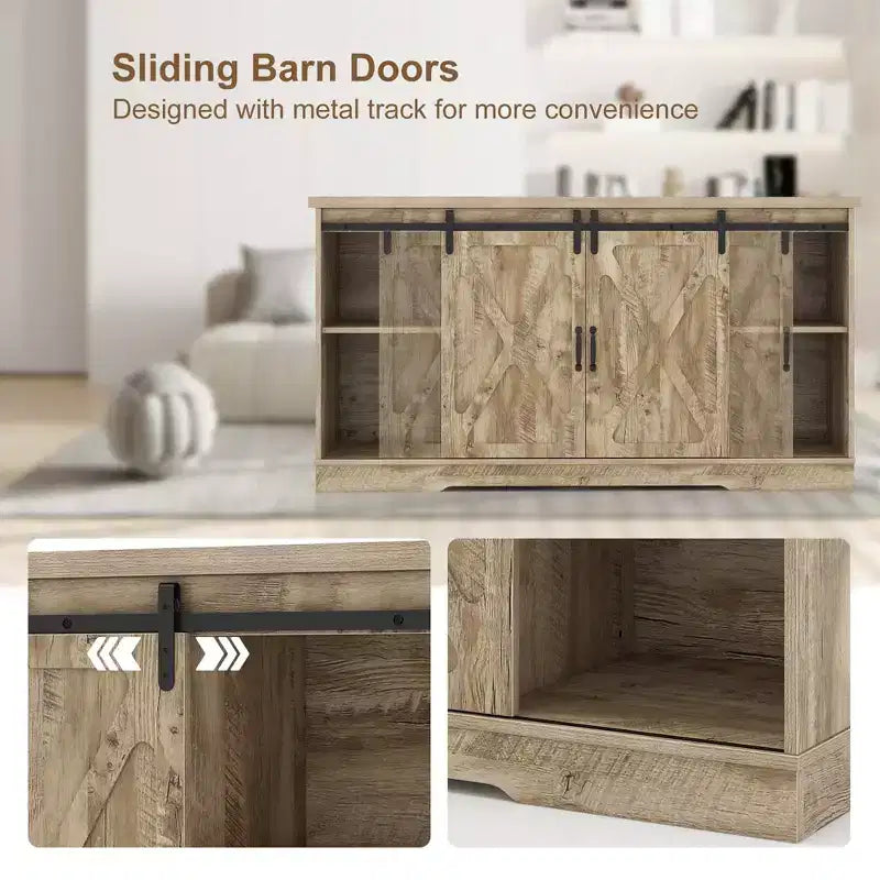 Costway TV Stand Farmhouse Cabinet Sliding Barn Door Adjustable Shelves for TV up to 65''