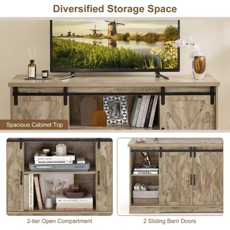 Costway TV Stand Farmhouse Cabinet Sliding Barn Door Adjustable Shelves for TV up to 65''