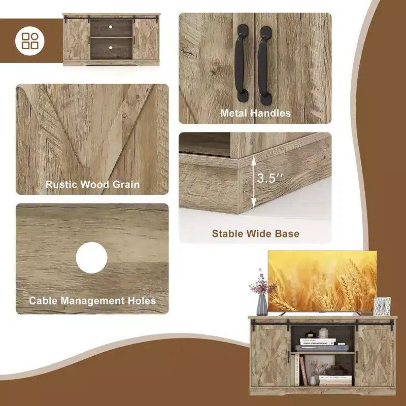 Costway TV Stand Farmhouse Cabinet Sliding Barn Door Adjustable Shelves for TV up to 65''