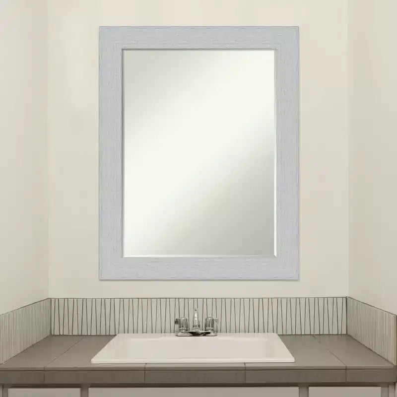 Amanti Art Shiplap Petite Bevel Wood Bathroom Wall Mirror