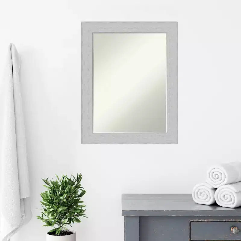 Amanti Art Shiplap Petite Bevel Wood Bathroom Wall Mirror