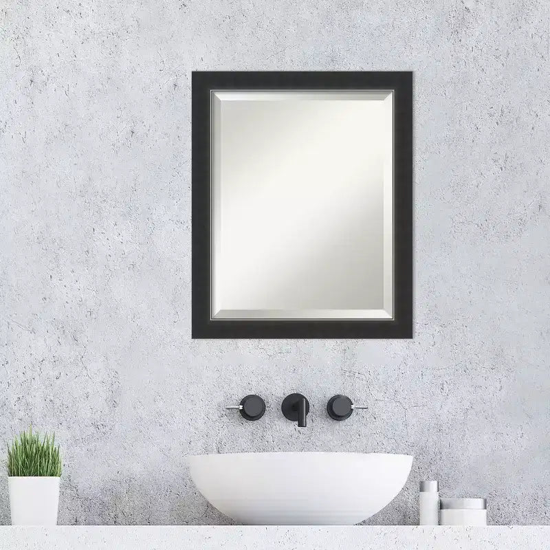 Amanti Art Corvino Black Narrow Beveled Wood Bathroom Wall Mirror