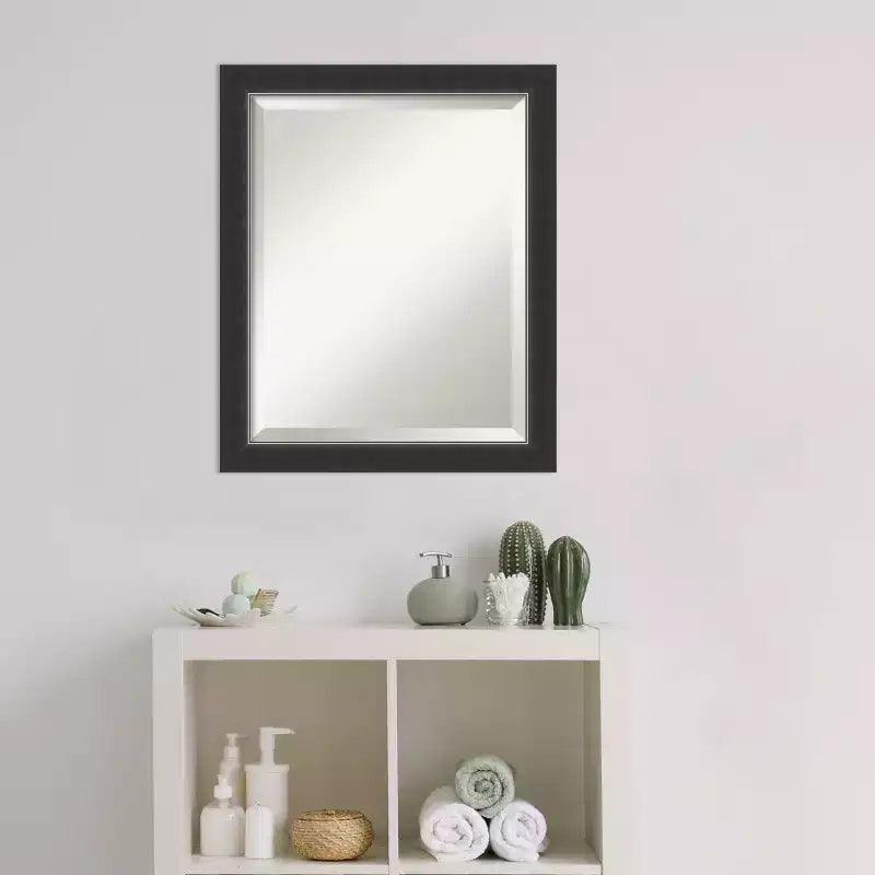 Amanti Art Corvino Black Narrow Beveled Wood Bathroom Wall Mirror