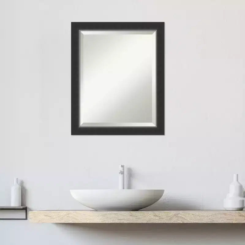 Amanti Art Corvino Black Narrow Beveled Wood Bathroom Wall Mirror