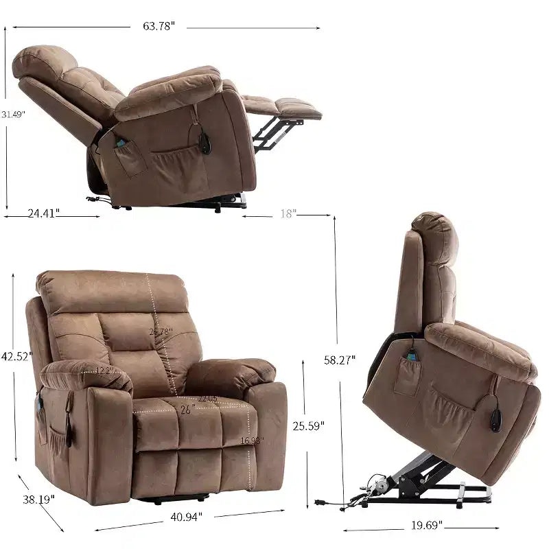 Electric Lift Massage Recliner With Heating Function And Side Pocket - ModernLuxe