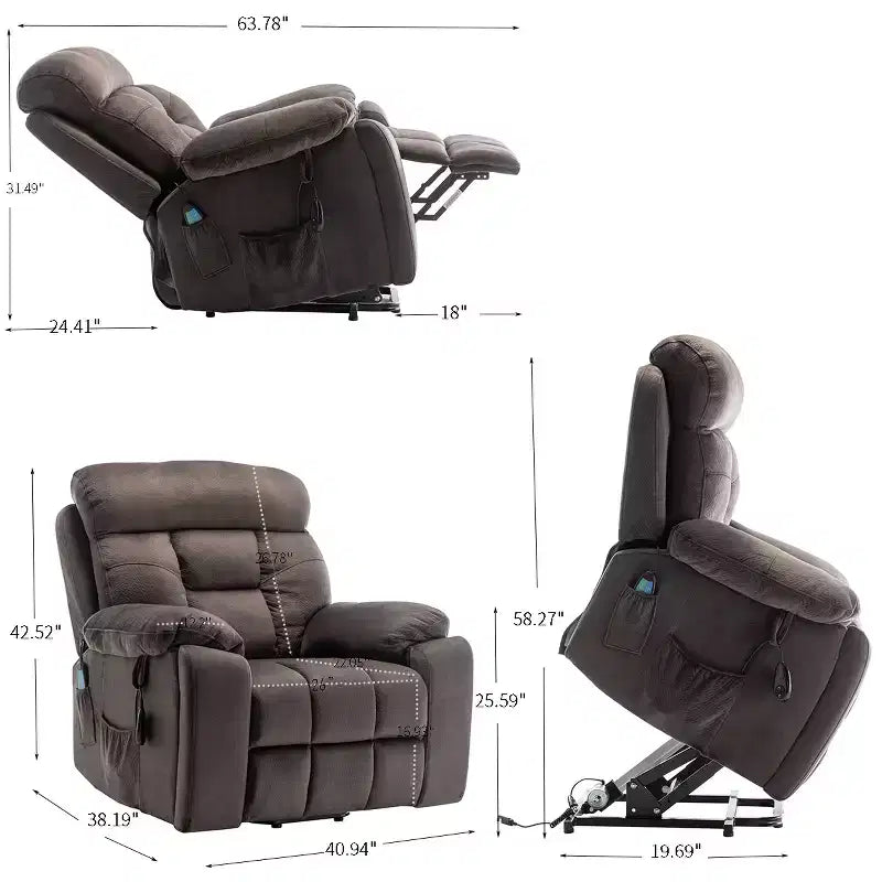 Electric Lift Massage Recliner With Heating Function And Side Pocket - ModernLuxe