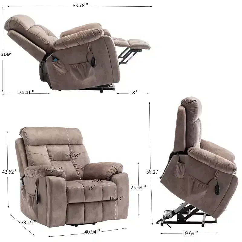 Electric Lift Massage Recliner With Heating Function And Side Pocket - ModernLuxe