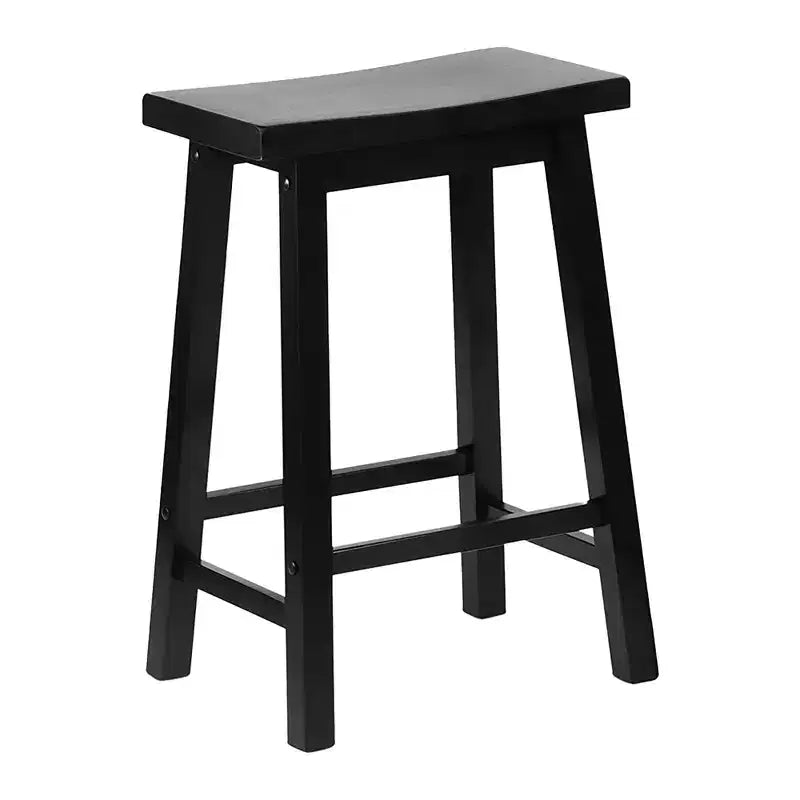 PJ Wood Classic Saddle-Seat 24 Tall Kitchen Counter Stools for Homes, Dining Spaces, and Bars w/Backless Seats, 4 Square Legs, Black (Set of 10)