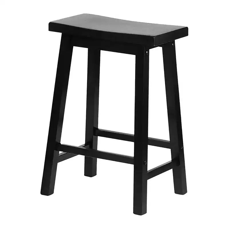 PJ Wood Classic Saddle-Seat 24 Tall Kitchen Counter Stools for Homes, Dining Spaces, and Bars w/Backless Seats, 4 Square Legs, Black (Set of 10)