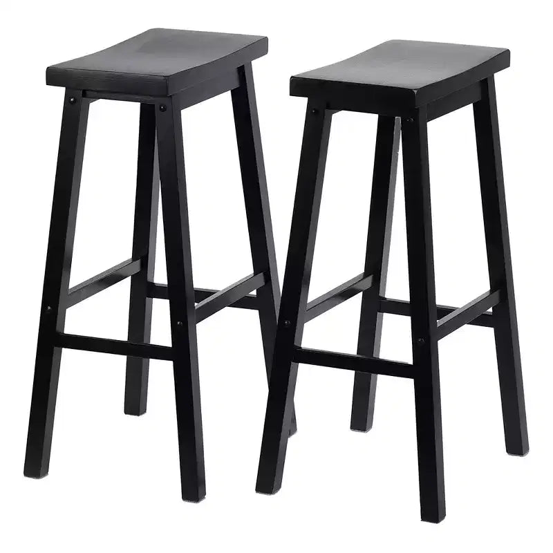PJ Wood Classic Saddle Seat 29 Inch Tall Kitchen Counter Stools, Black (8 Pack)