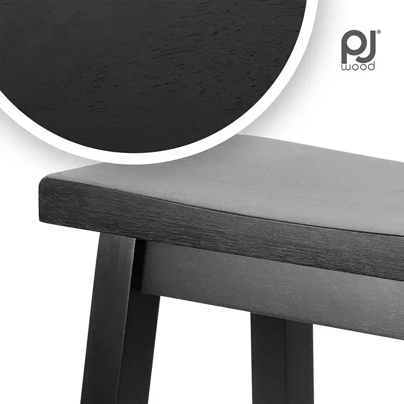 PJ Wood Classic Saddle Seat 29 Inch Tall Kitchen Counter Stools, Black (8 Pack)