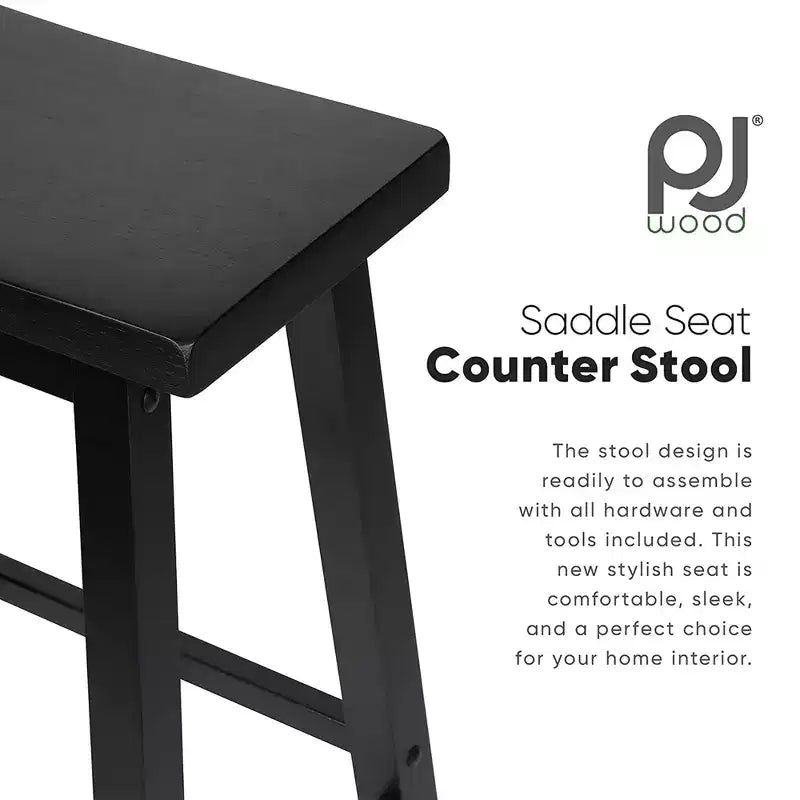 PJ Wood Classic Saddle Seat 29 Inch Tall Kitchen Counter Stools, Black (8 Pack)