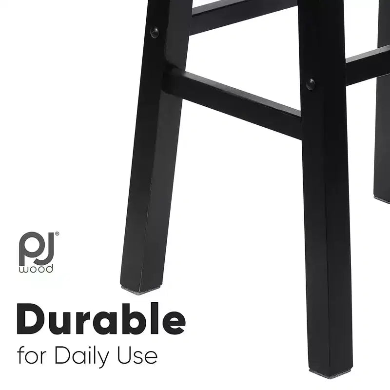 PJ Wood Classic Saddle Seat 29 Inch Tall Kitchen Counter Stools, Black (8 Pack)