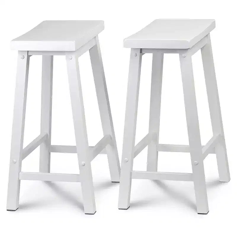 PJ Wood Classic Saddle Seat 24 Inch Tall Kitchen Counter Stools, White (8 Pack)
