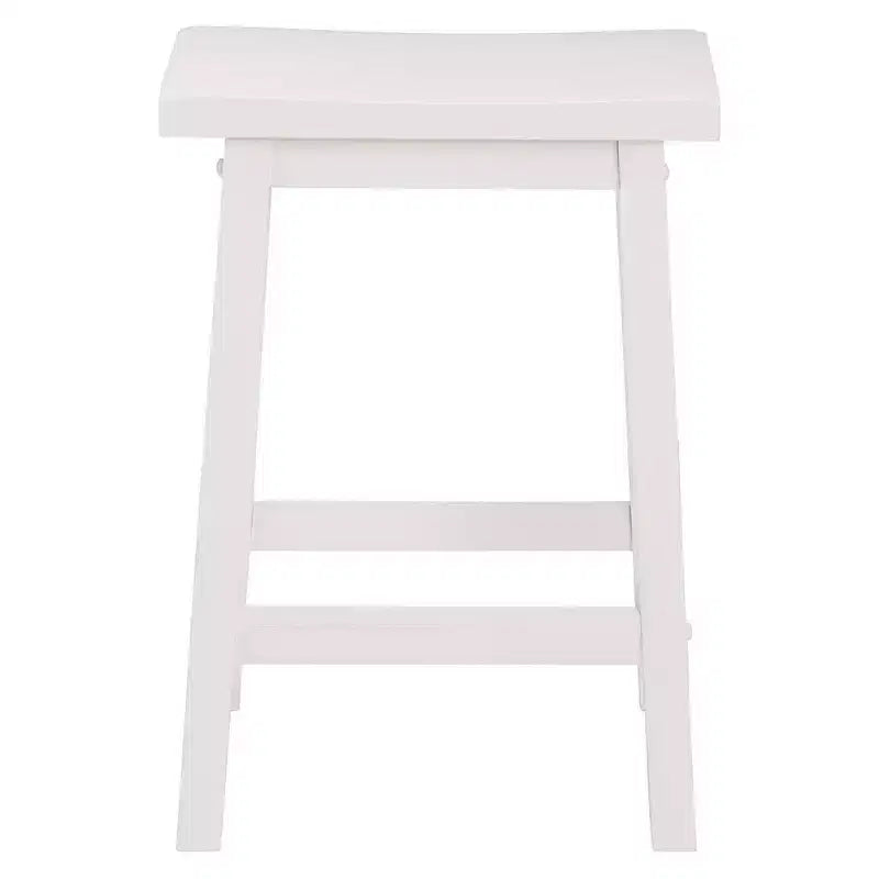 PJ Wood Classic Saddle Seat 24 Inch Tall Kitchen Counter Stools, White (8 Pack)