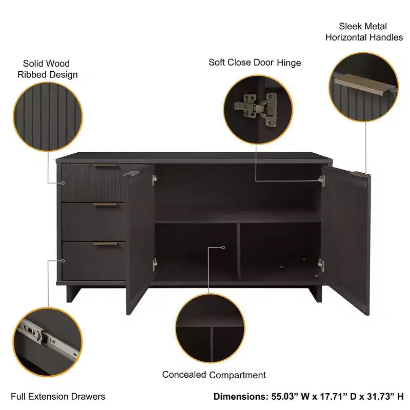 55.07 Granville Modern 3 Drawer Sideboard - Manhattan Comfort