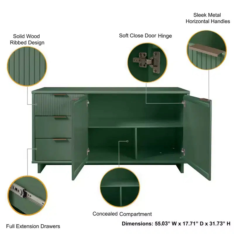 55.07 Granville Modern 3 Drawer Sideboard - Manhattan Comfort
