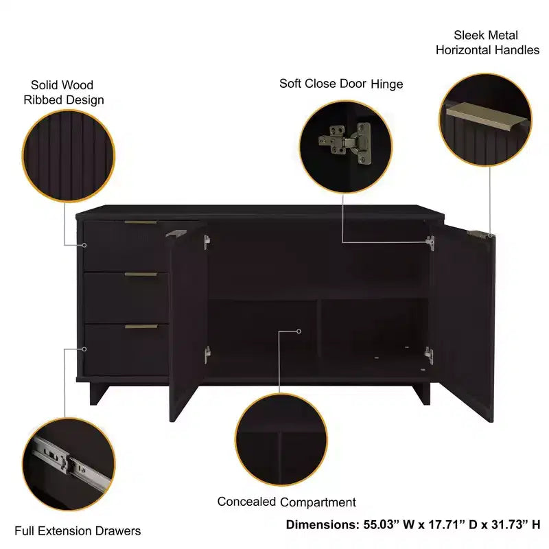 55.07 Granville Modern 3 Drawer Sideboard - Manhattan Comfort