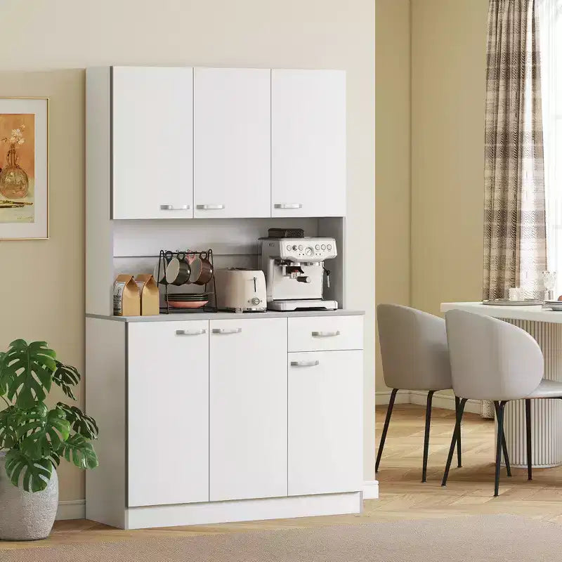 HOMCOM 71 Freestanding Buffet with Hutch, Kitchen Pantry, Cupboard with 6 Doors, 3 Adjustable Shelves, and 1 Drawer