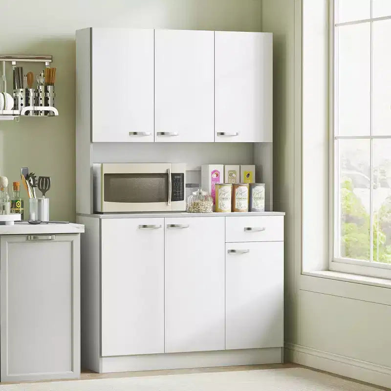 HOMCOM 71 Freestanding Buffet with Hutch, Kitchen Pantry, Cupboard with 6 Doors, 3 Adjustable Shelves, and 1 Drawer