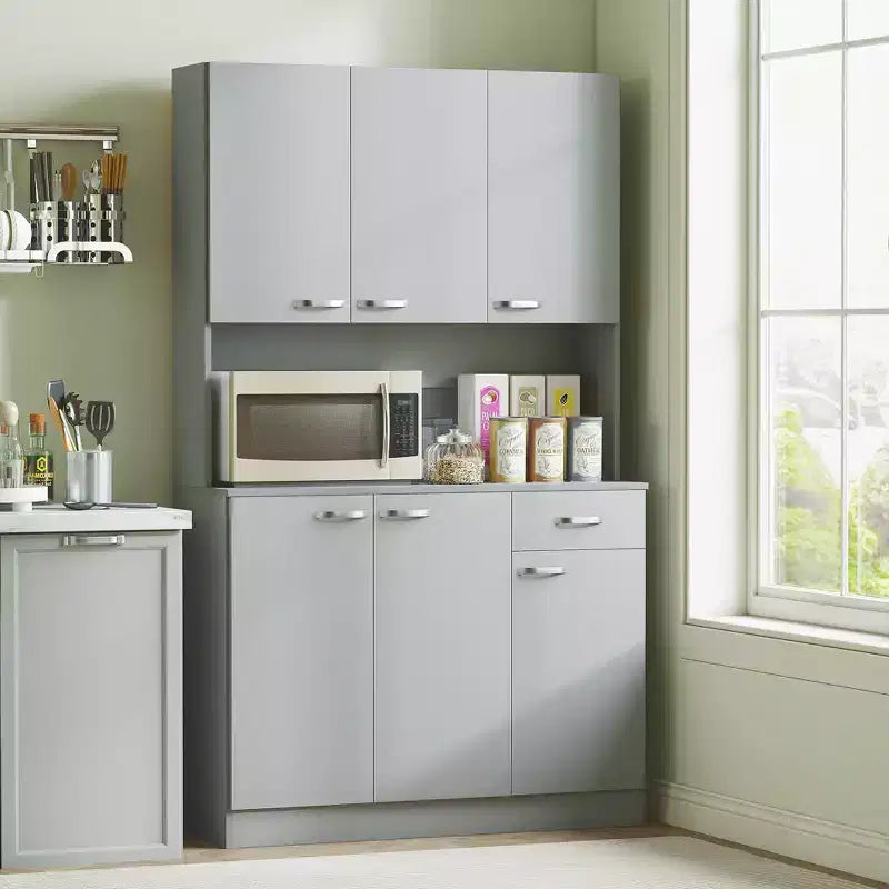 HOMCOM 71 Freestanding Buffet with Hutch, Kitchen Pantry, Cupboard with 6 Doors, 3 Adjustable Shelves, and 1 Drawer