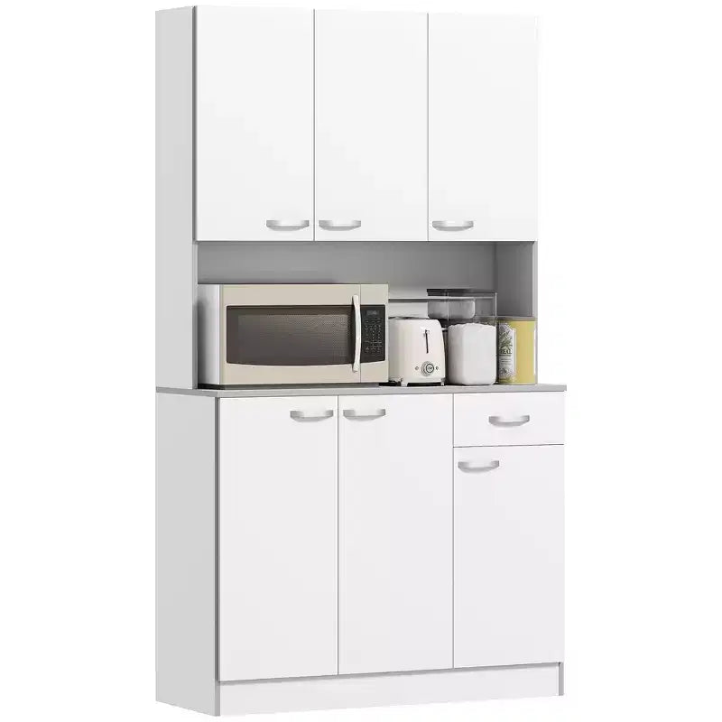 HOMCOM 71 Freestanding Buffet with Hutch, Kitchen Pantry, Cupboard with 6 Doors, 3 Adjustable Shelves, and 1 Drawer